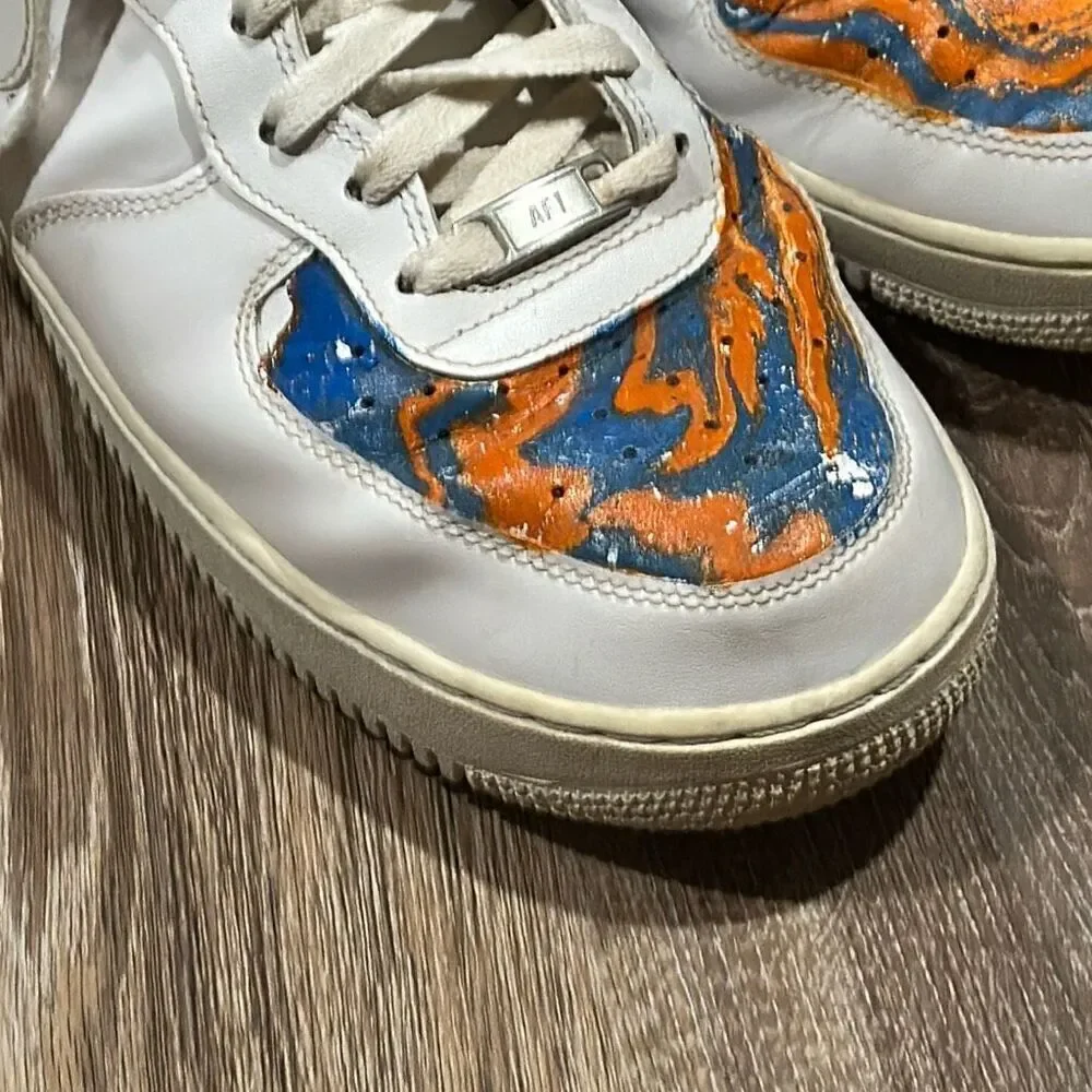 Nike AF1 hi top custom white blue orange 11.5